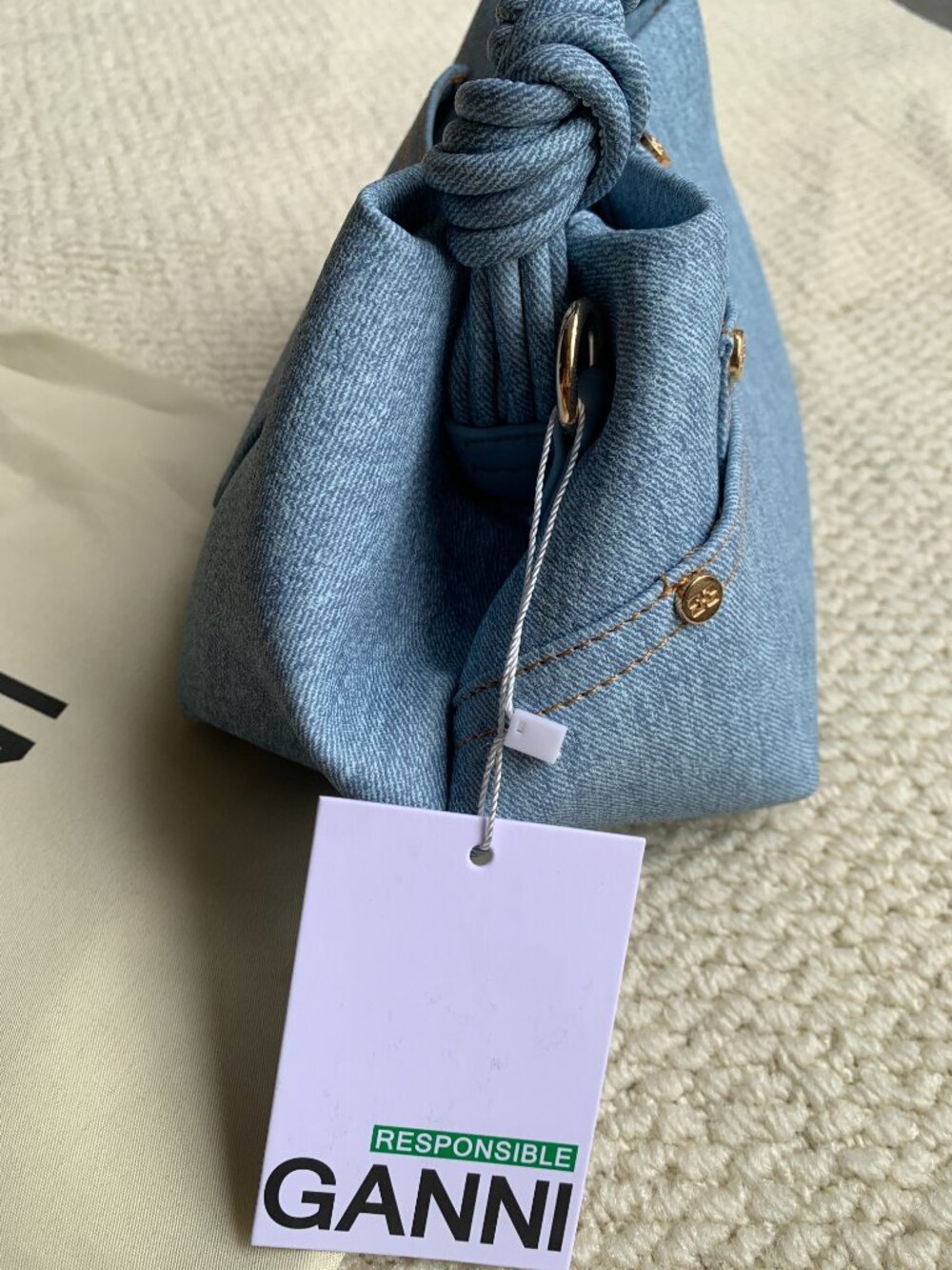 GANNI Small Denim Bou Bag with Twisted Handle - Picture 5 of 9